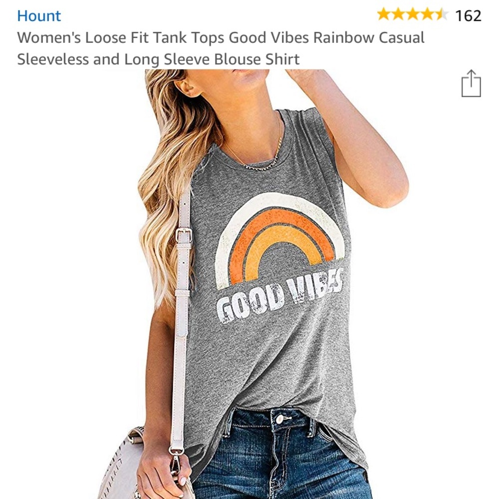 Sleeveless ‘Good Vibes’ Tank, L, orange rainbow